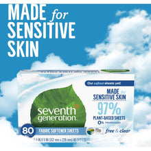 Load image into Gallery viewer, Seventh Generation Free &amp; Clear Fabric Softener Sheets
